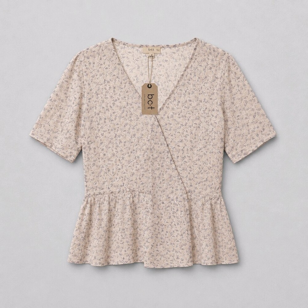 Ott Lime n Chili Short Sleeve Wrap Blouse in Ivory/Lavender Design V-Neck sz M N